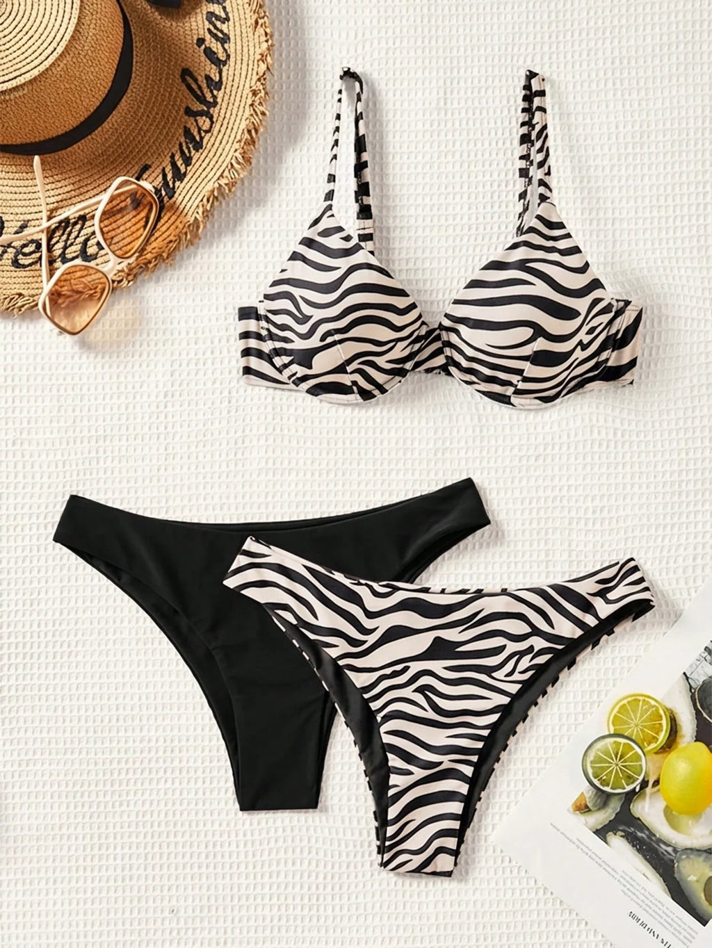 Conjunto Biquíni 3 Peças Zebrado com Tie Back - imagem 2