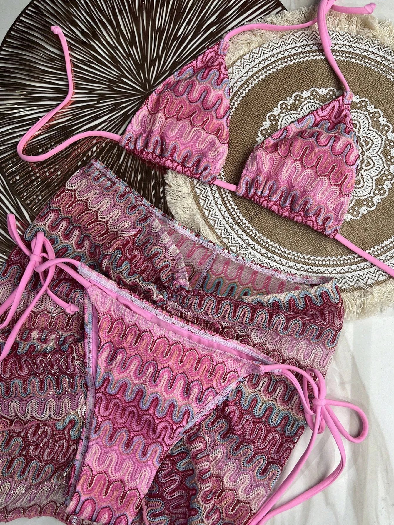 Conjunto de Biquíni Frente-Única com Tie Back 3 Peças