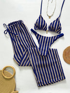 Conjunto de Biquíni Triangular com Top Longo 3 Peças