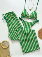 Conjunto de Biquíni Triangular com Top Longo 3 Peças