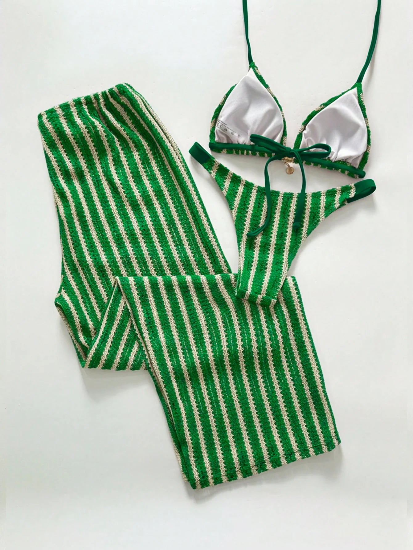 Conjunto de Biquíni Triangular com Top Longo 3 Peças