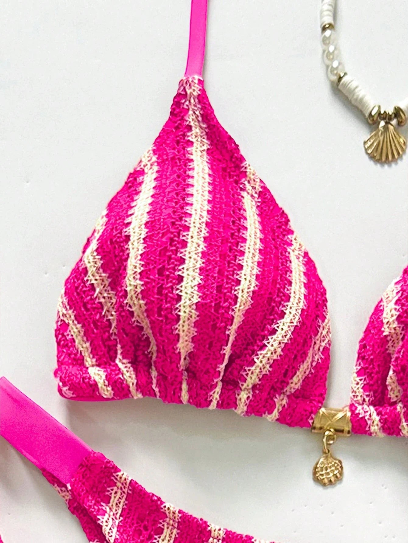 Conjunto de Biquíni Triangular com Top Longo 3 Peças
