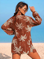 Conjunto de Praia 3 Peças com Kimono de Tela e Shorts Estampados