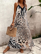 Vestido Longo Estampa de Leopardo com Costas Abertas - La Lecce