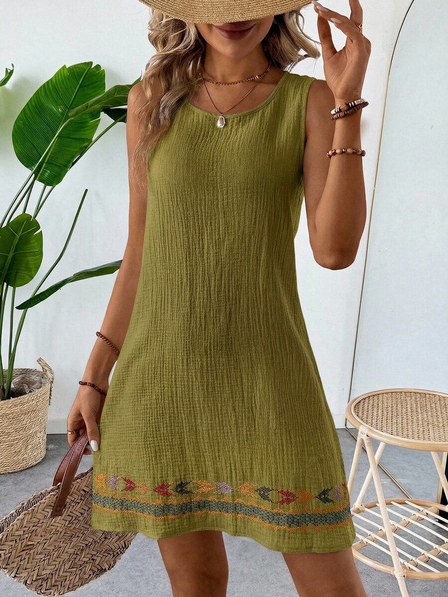 Vestido Curto Boho de Algodão com Bordado - La Lecce