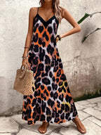 Vestido Longo Estampa de Leopardo com Costas Abertas - La Lecce