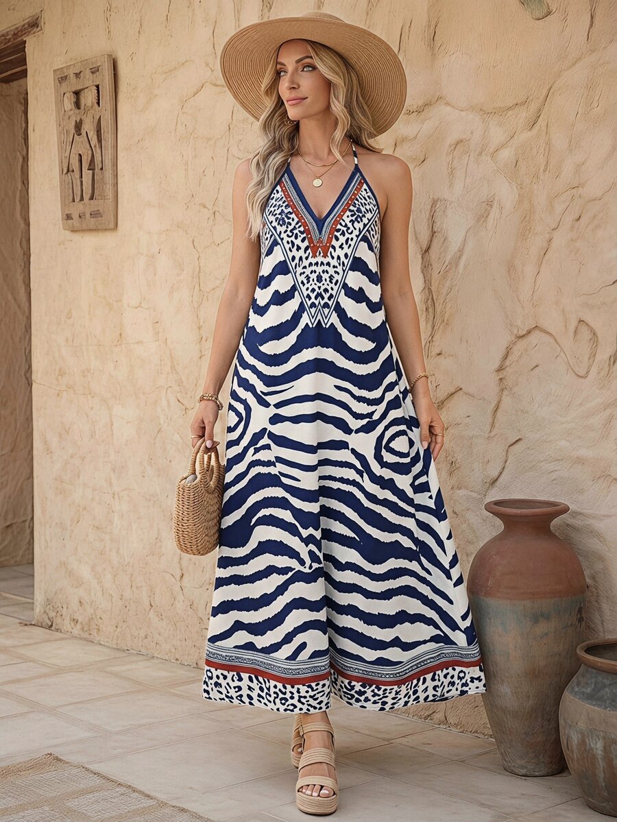 Vestido Longo Estampa de Onça com Alças Finas - La Lecce