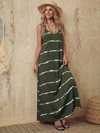 Vestido Longo de Malha com Estampa de Folhas de Coqueiro