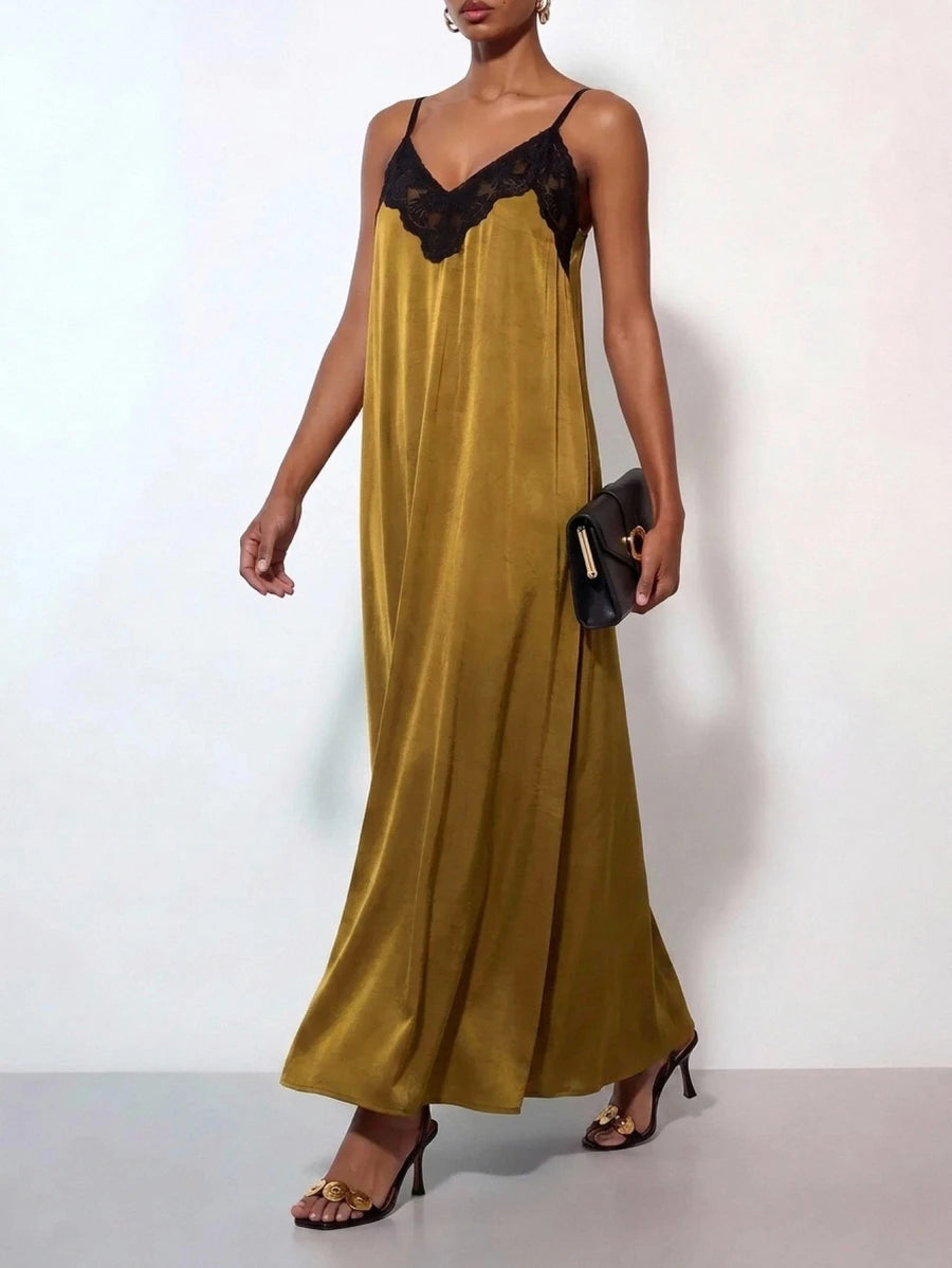 Vestido Longo Solto de Alças Finas com Babado - La Lecce