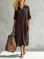 Vestido Saída de Praia Chemise Midi com Botões e Manga Dobrável - La Lecce