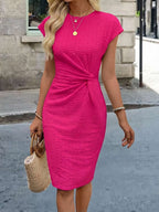 Vestido Midi de Algodão com Detalhe Torcido e Manga Curta - La Lecce