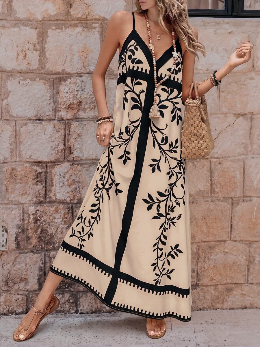 Vestido Longo Estampa de Onça com Alças Finas
