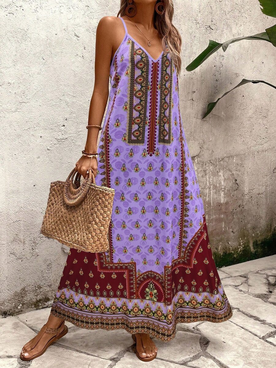 Vestido Longo Estampa de Onça com Alças Finas