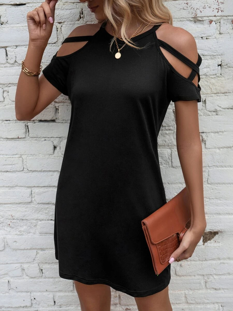 Vestido Curto Ombro a Ombro com Detalhe Vazado - La Lecce