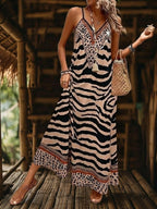 Vestido Longo Estampa de Onça com Alças Finas - La Lecce