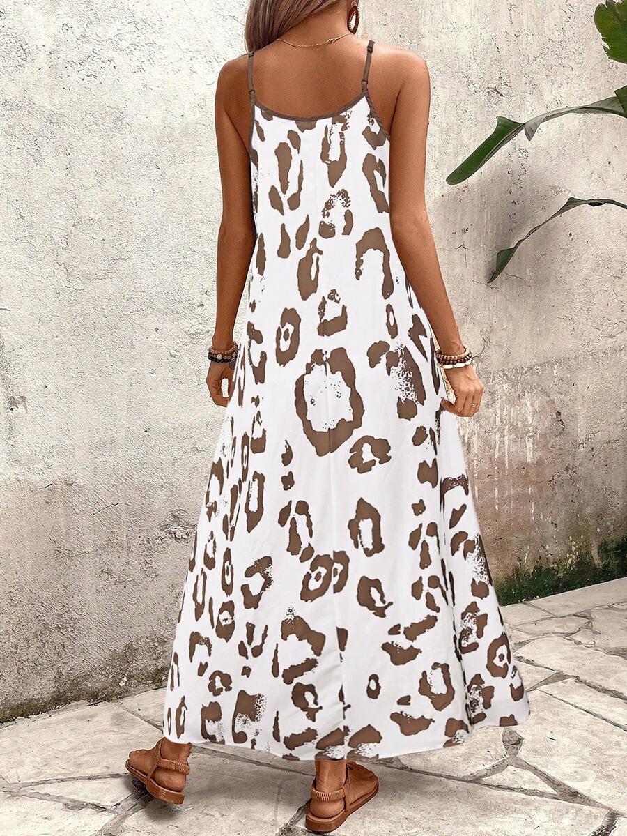 Vestido Longo Estampa de Onça com Alças Finas - La Lecce