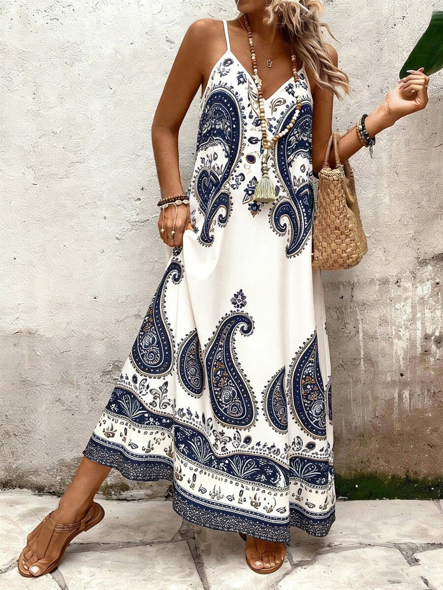 Vestido Longo Estampa de Onça com Alças Finas