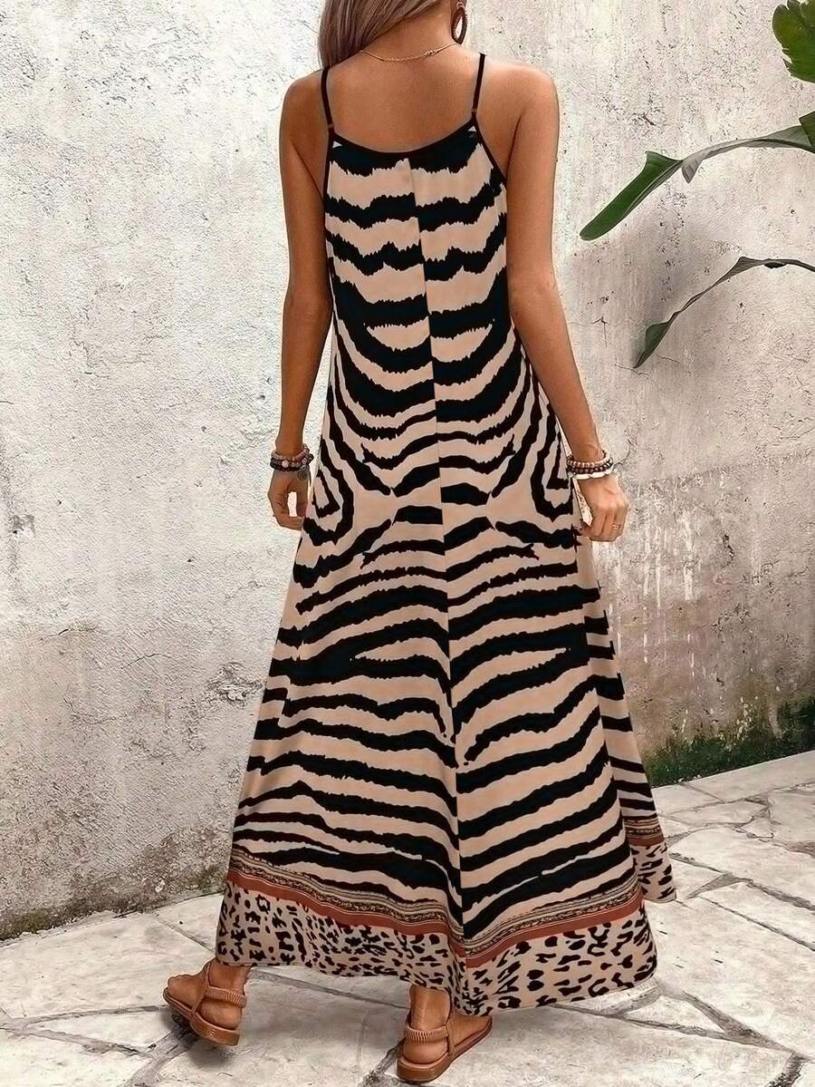 Vestido Longo Estampa de Onça com Alças Finas - La Lecce