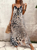 Vestido Longo Estampa de Leopardo com Costas Abertas - La Lecce
