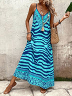 Vestido Longo Estampa de Onça com Alças Finas