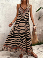 Vestido Longo Estampa de Onça com Alças Finas - La Lecce
