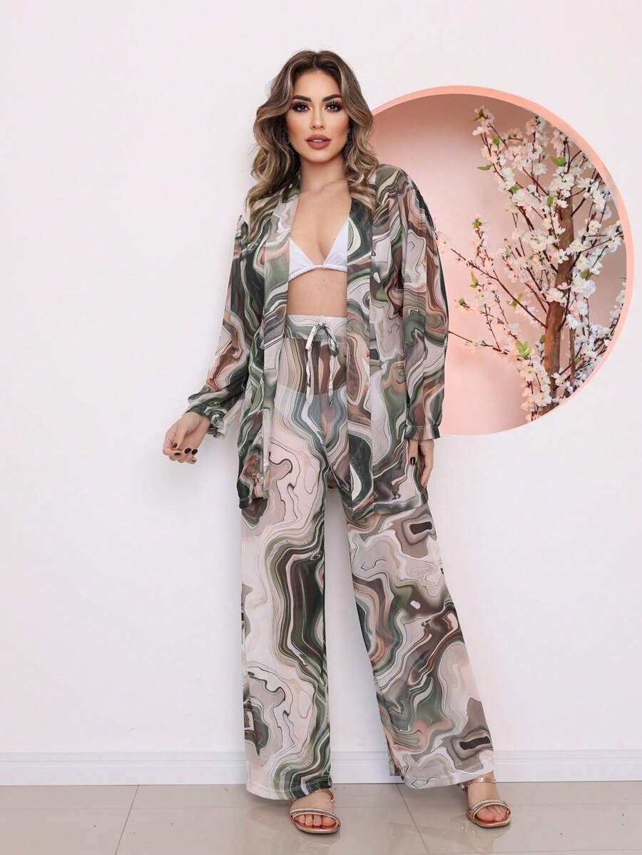 Conjunto Camisa e Calça de Tule Estampado
