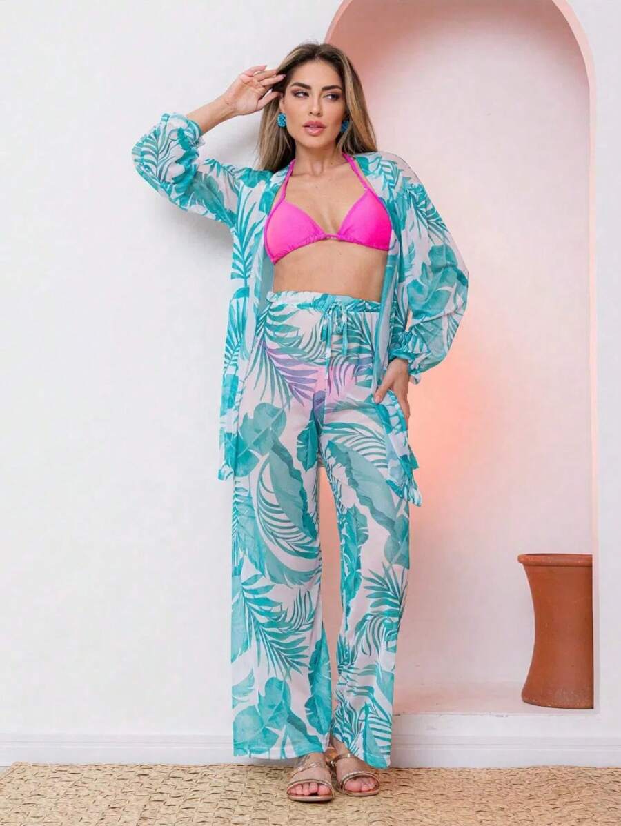 Conjunto Camisa e Calça de Tule Estampado - look completo