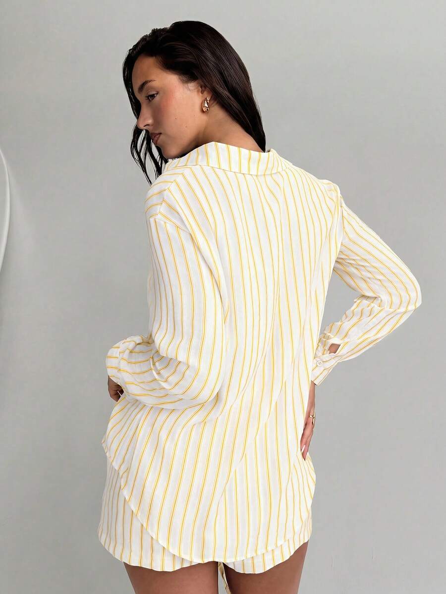 Conjunto de Praia 3 Peças com Camisa Listrada e Shorts