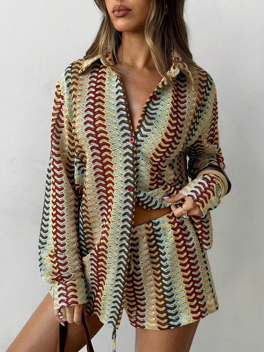 Conjunto de Praia 3 Peças com Camisa Listrada e Shorts