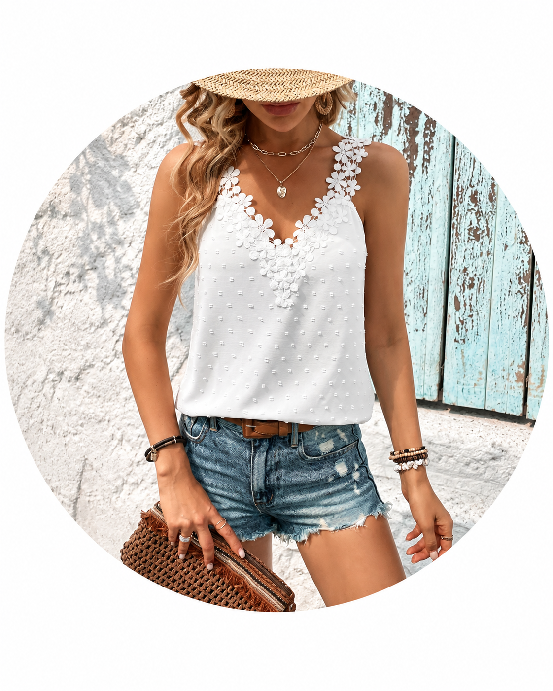 Coleção Blusas - Regata com Renda Guipura La Lecce