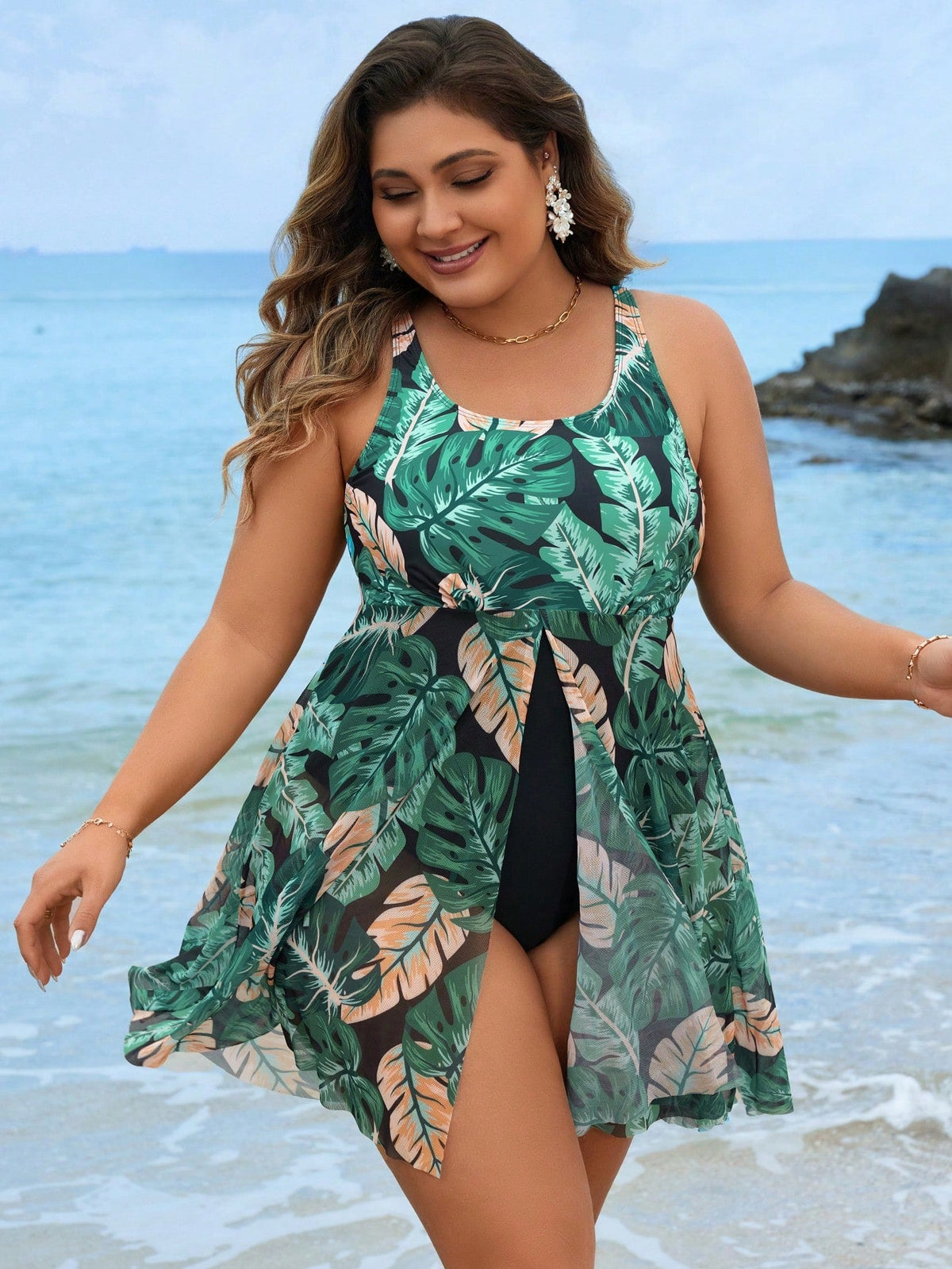 Maiô Plus Size Alças Grossas Tropical - imagem 1