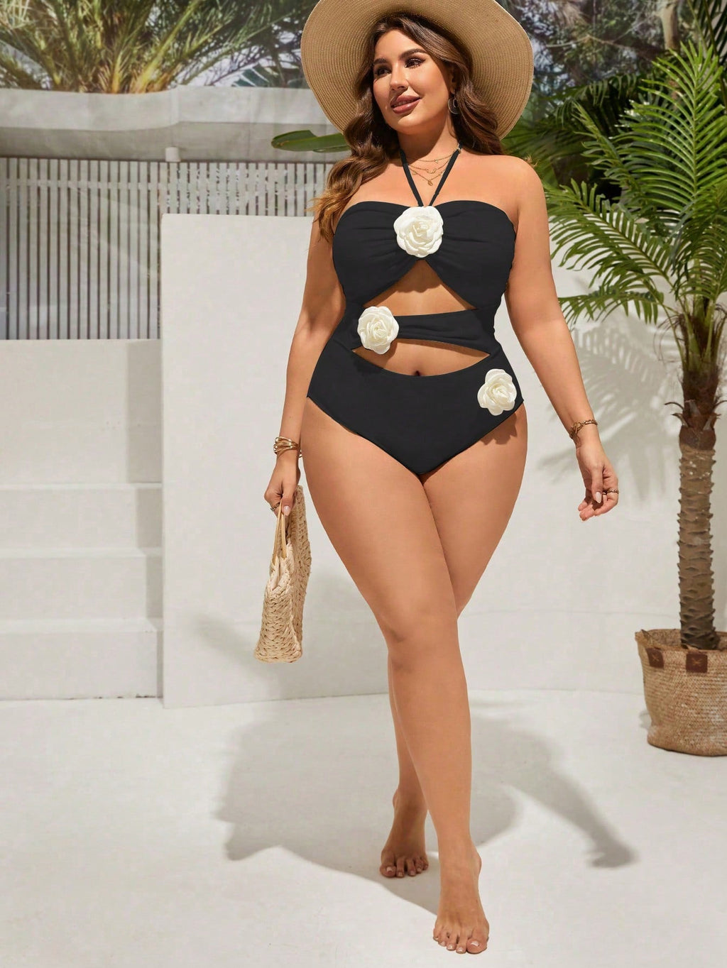Maiô Plus Size com Apliques de Flor - imagem 3