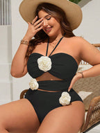 Maiô Plus Size com Apliques de Flor