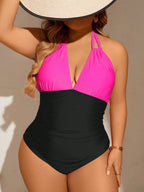 Maiô Plus Size Halter com Pregas - imagem 1