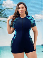 Maiô Plus Size Natação com Gola Dividida - imagem 1