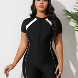 Maiô Plus Size de Natação Zíper Frontal
