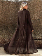 Kimono Longo Transparente com Manga Longa e Cinto