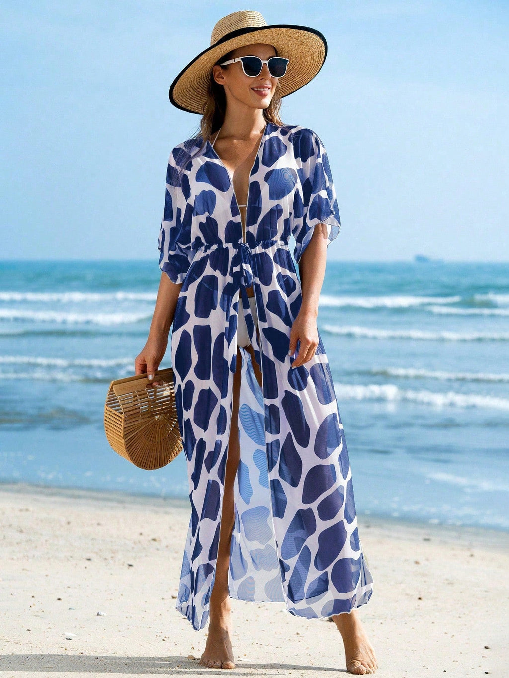 Saída de Praia Kimono Estampa Animal Print com Cordão - imagem 1