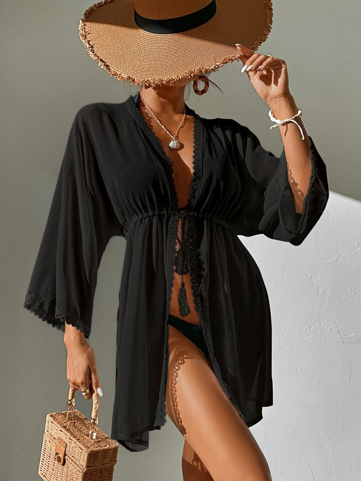 Saída de Praia Kimono Boho com Cordão - La Lecce
