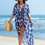 Saída de Praia Kimono Estampa Animal Print com Cordão