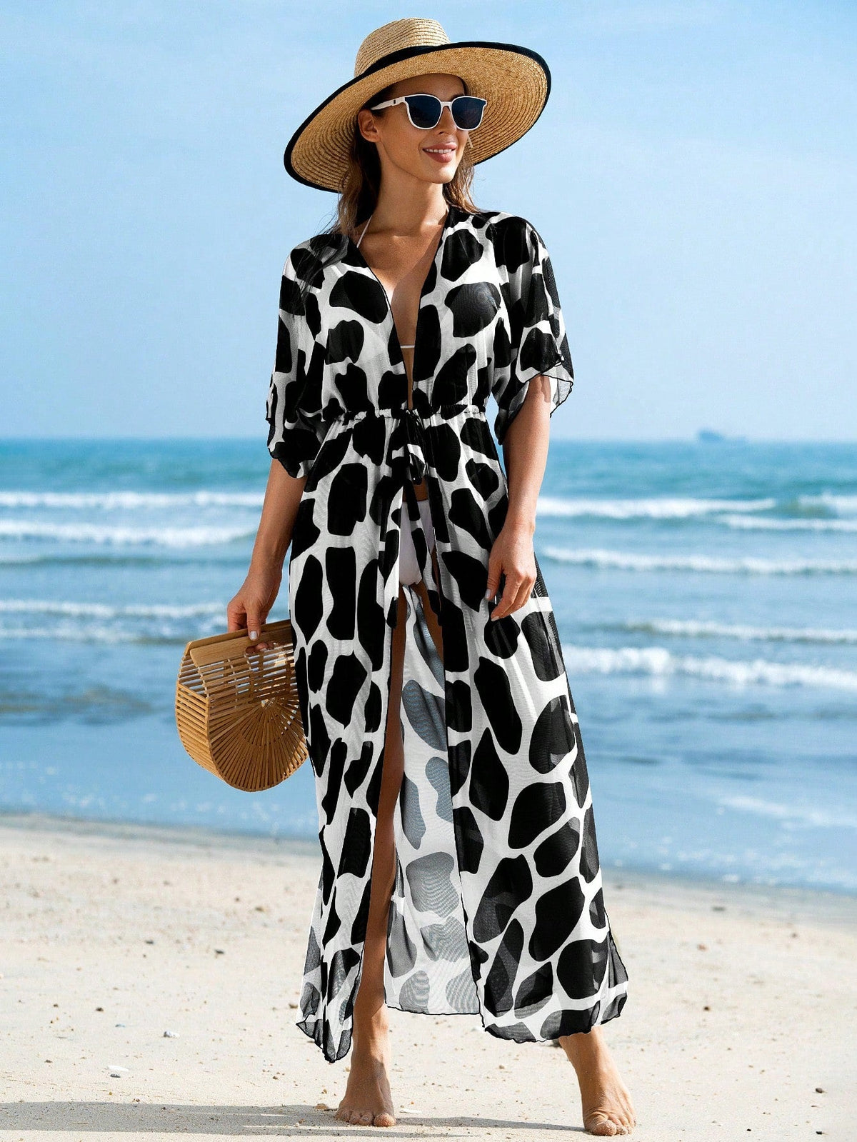 Saída de Praia Kimono Estampa Animal Print com Cordão - La Lecce