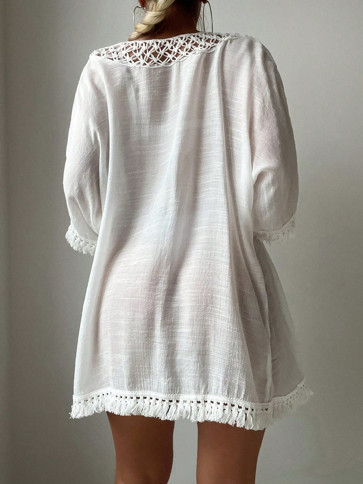 Saída de Praia Kimono Franjado com Patchwork - imagem 3