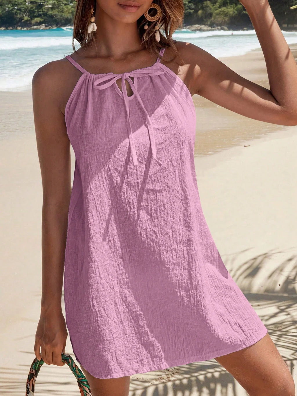 Saída de Praia Vestido Branco Nó na Gola - imagem 2