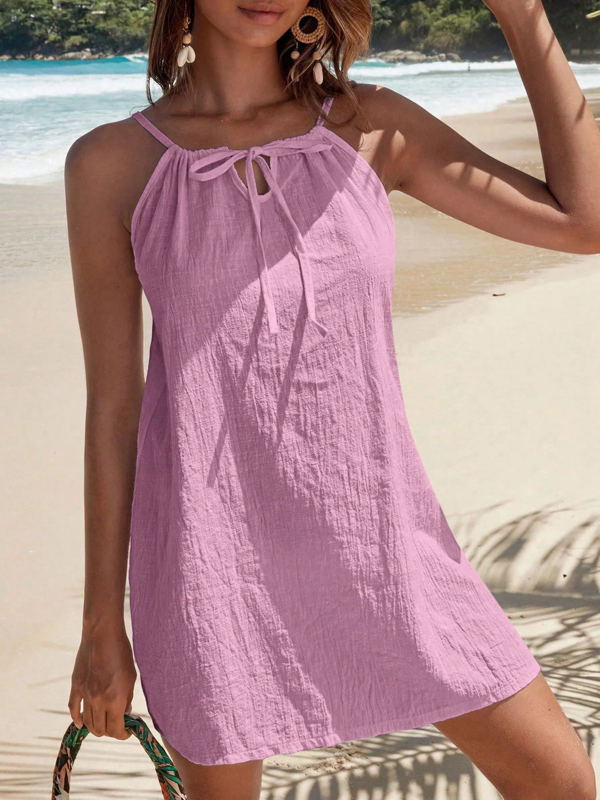 Saída de Praia Vestido Branco Nó na Gola - imagem 2