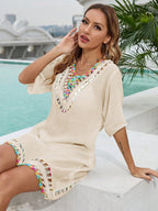 Saída de Praia Vestido Crochê com Meia Manga - La Lecce