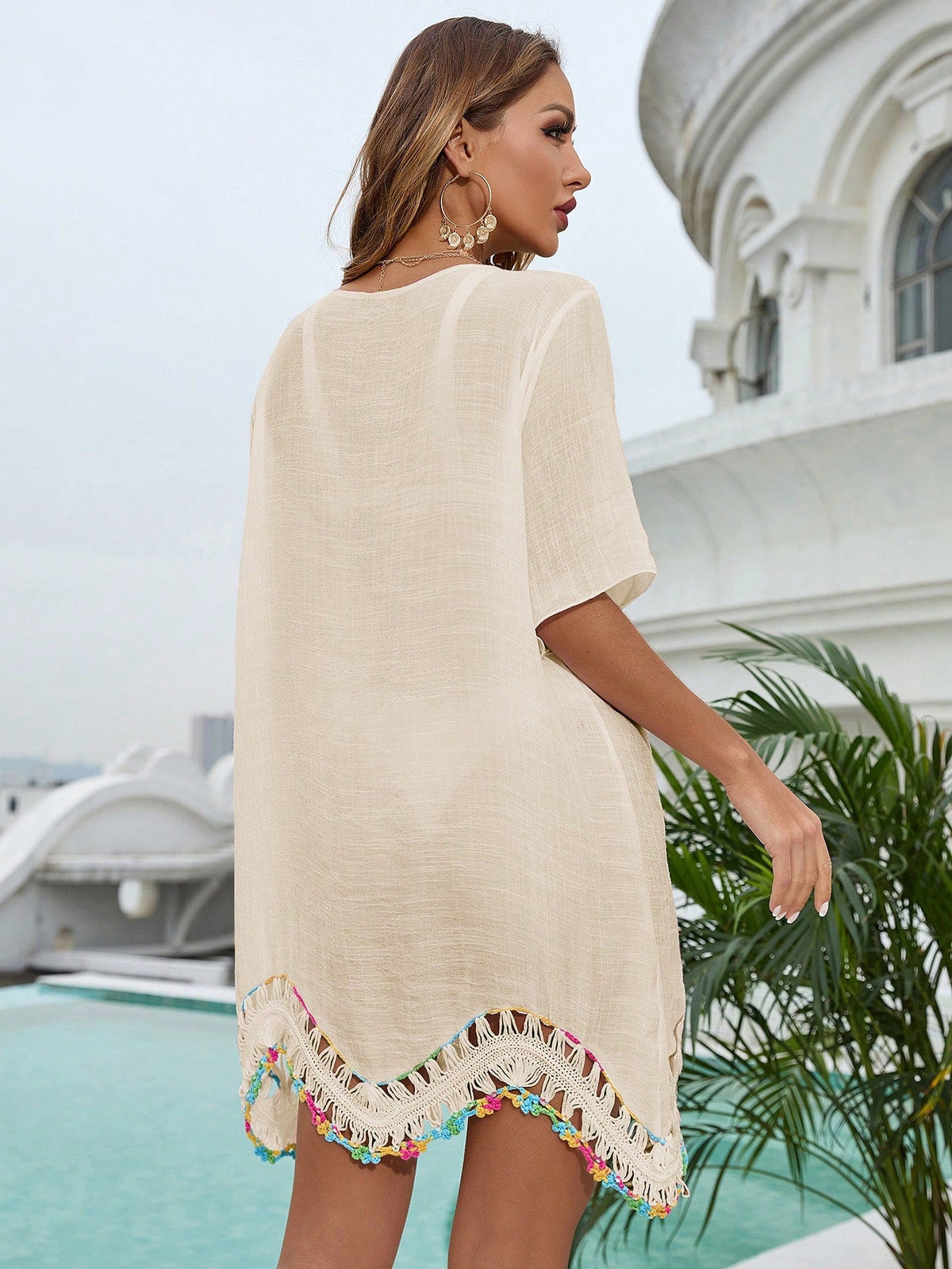 Saída de Praia Vestido Crochê com Meia Manga - La Lecce