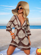 Saída de Praia Vestido Decote V com Meia Manga - imagem 1