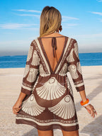 Saída de Praia Vestido Decote V com Meia Manga - imagem 2