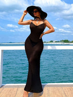 Saída de Praia Vestido Longo Transparente Alças Finas - La Lecce