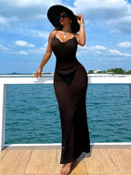 Saída de Praia Vestido Longo Transparente Alças Finas - La Lecce